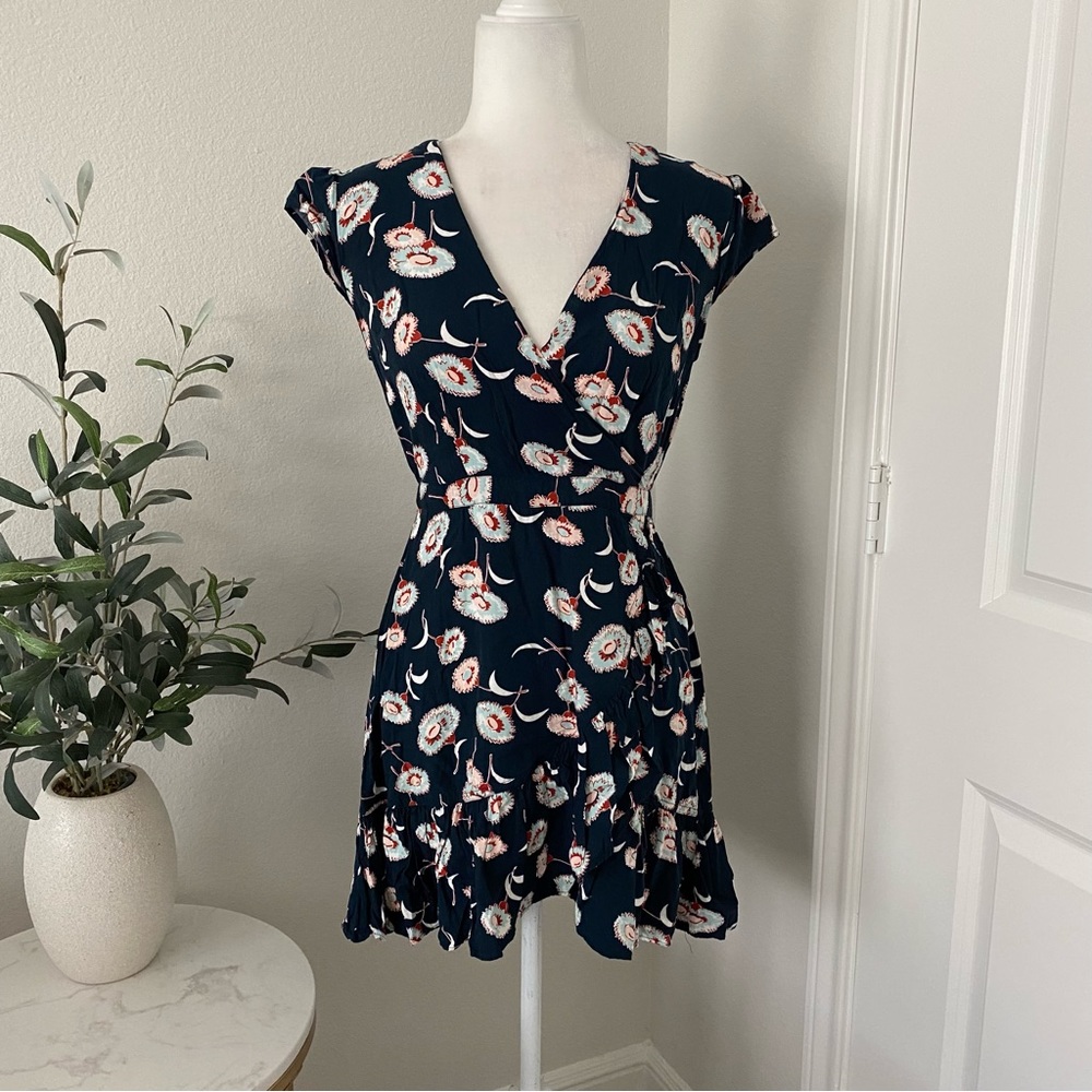 J. Crew blue floral faux wrap dress 0